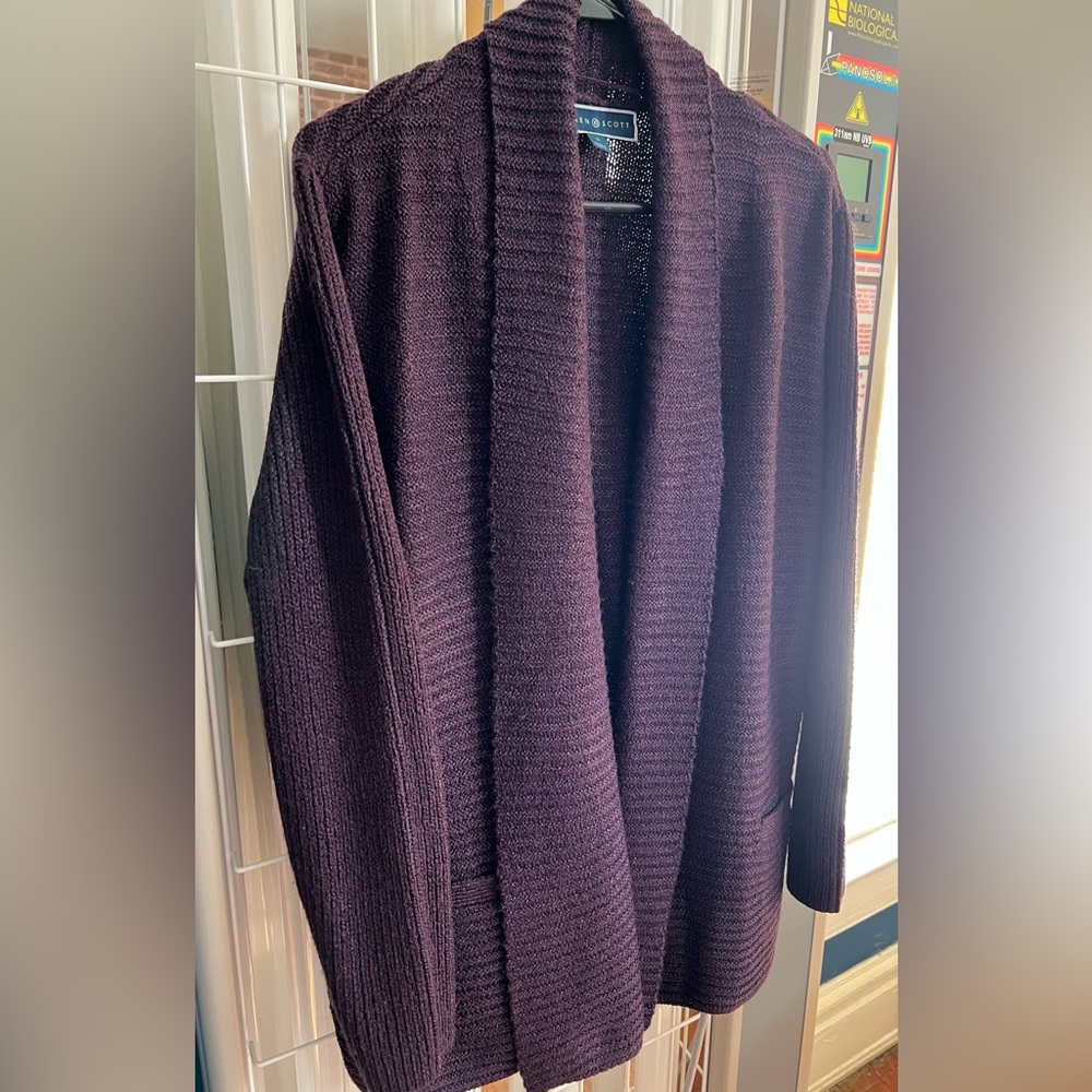 Karen Scott Ladies Deep Purple Shawl Collar Cardigan Sweater